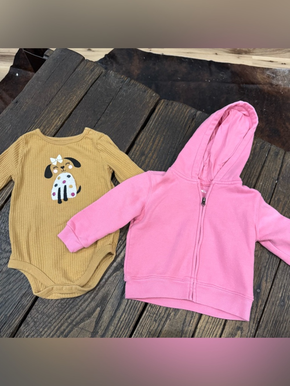Puppy Dog Bodysuit & Pink Hooded Zip Sweatshirt Baby Girls Size 12m